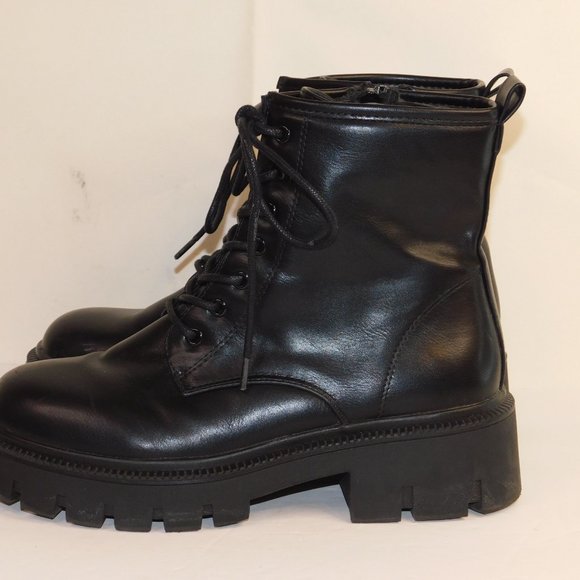 Nasty Gal Lace Up Black Combat Moto Boots Size 7 - Picture 8 of 12